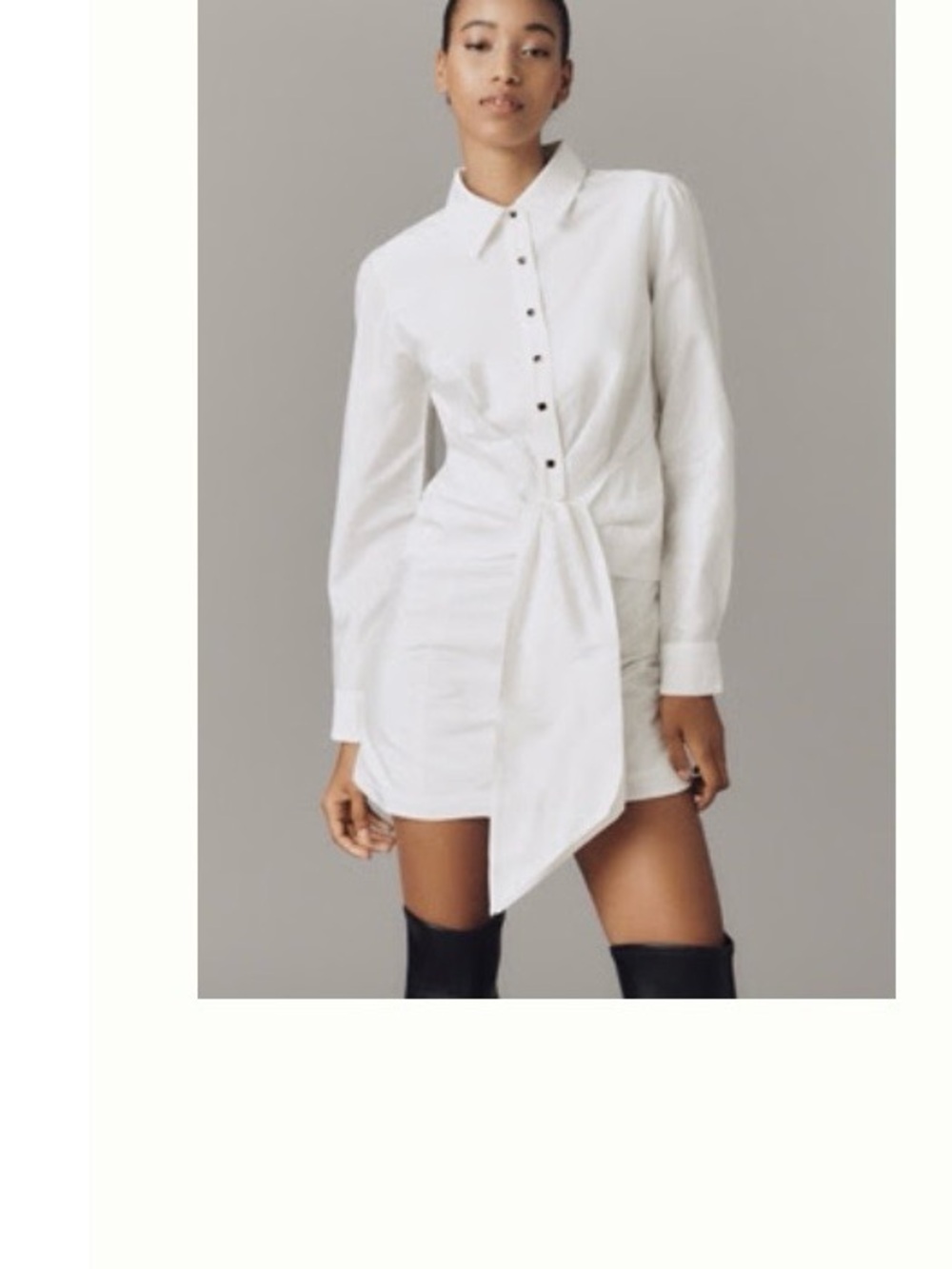 Anthropologie White Tie-Front Mini Shirt Dress